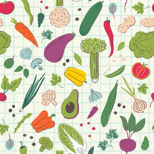 Cartoon vegetables hand draw seamless pattern — Stok Vektör