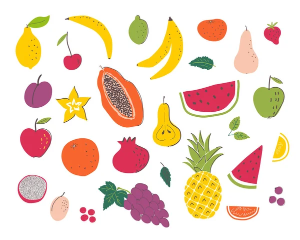 Fruits dessin à la main jeu d'illustration — Image vectorielle