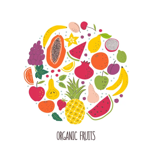 Frutos orgânicos ilustração a cores desenhada à mão —  Vetores de Stock