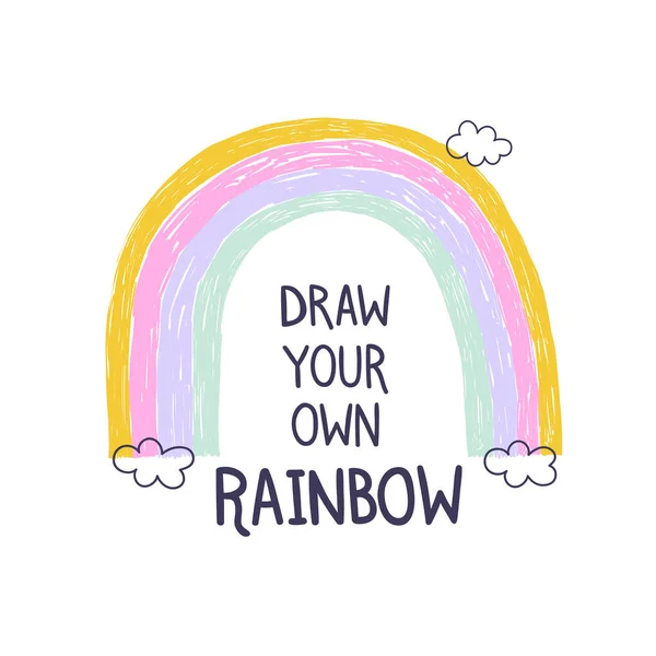Draw your own rainbow. Hand draw illustration for kids print — Stock Vector