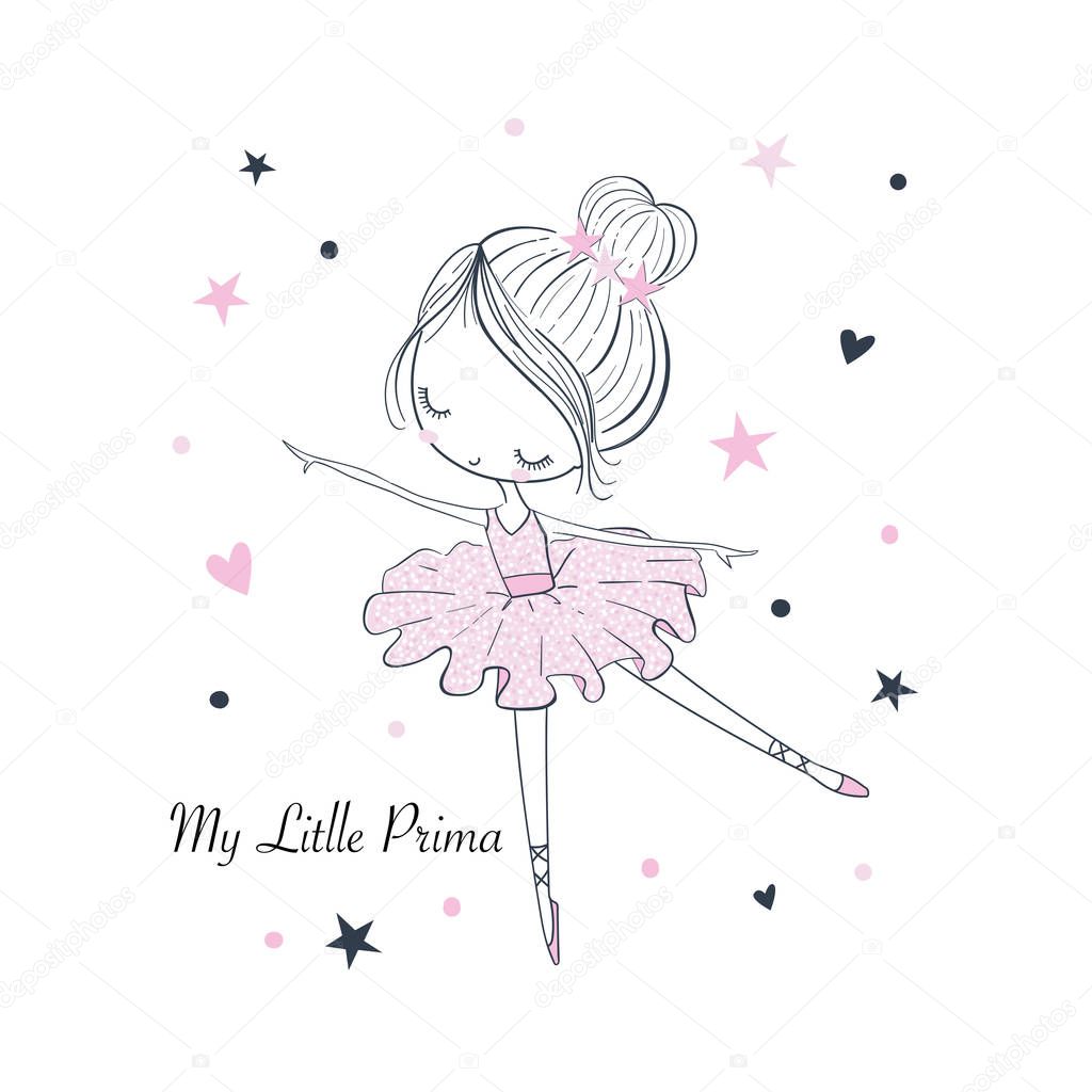My little Prima Ballerina. Simple linear vector graphic isolated