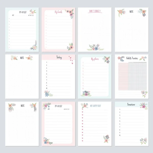 Conjunto de planejadores e listas de tarefas com flores para crianças — Vetor de Stock