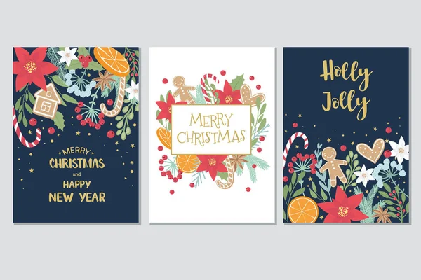 Colección de tarjetas de regalo de Navidad y Año Nuevo. Ilustración del vector — Vector de stock