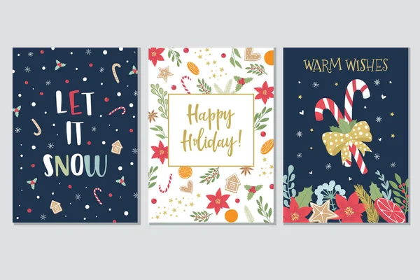 Colección de tarjetas de felicitación de Navidad y Año Nuevo. Vector illustr — Vector de stock