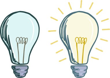 Beyaz arka plan üzerinde vektör ışık ampul açma ve kapatma