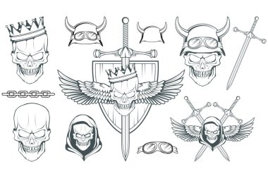 farklı leş kargaları et. Elle çizilmiş kuzgun. Yabani kuşlar çizim. Logo raven. Vektör grafik tasarım.