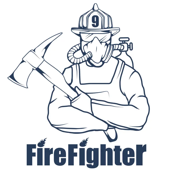 Brandbekämpning Logotyp Huvudet Mask Brandkåren Etikett Vektor Design — Stock vektor