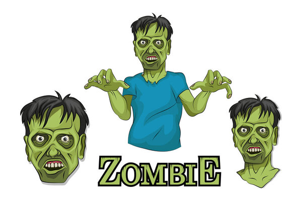 Zombies set. Cartoon Zombie head and hand. Vector graphics to design.