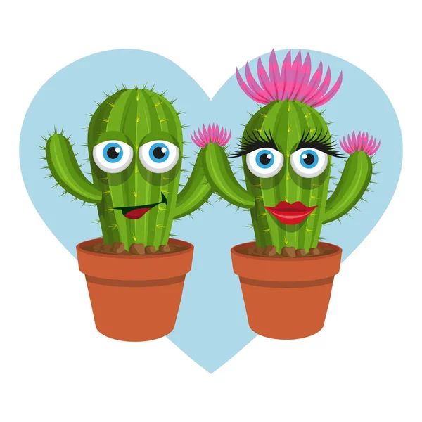 Set Icone Cactus Cactus Cartone Animato Una Pentola Pianta Spinosa — Vettoriale Stock