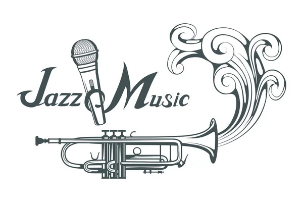 Jazz Mit Saxophon Saxofonist Schriftzug Mit Mikrofon Silhouette Eines Musikers — Stockvektor