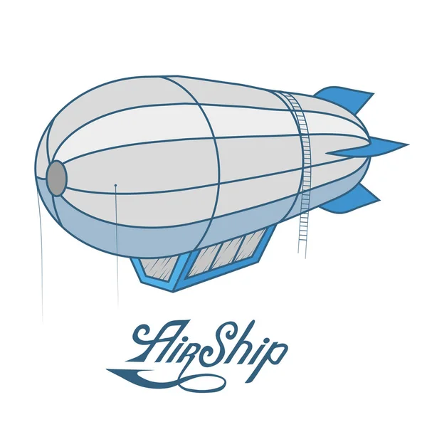 Airship Icon Long Shadow Balloon Ship Hovering Air Vector Graphics — Stock Vector