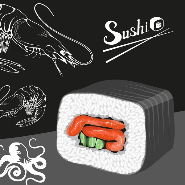 Logo Sushi Ilustración Realista Sushi Plato Cocina Tradicional Japonesa Gráficos — Vector de stock
