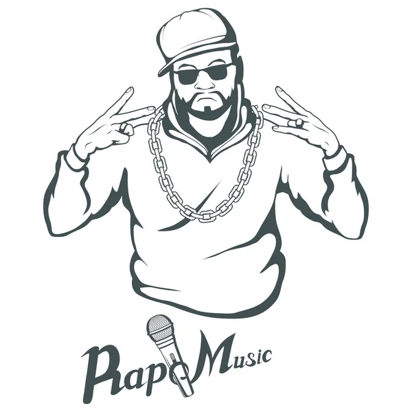 Rap Music Set Rapper Skull White Background Lettering Microphone Vector — Stock Vector