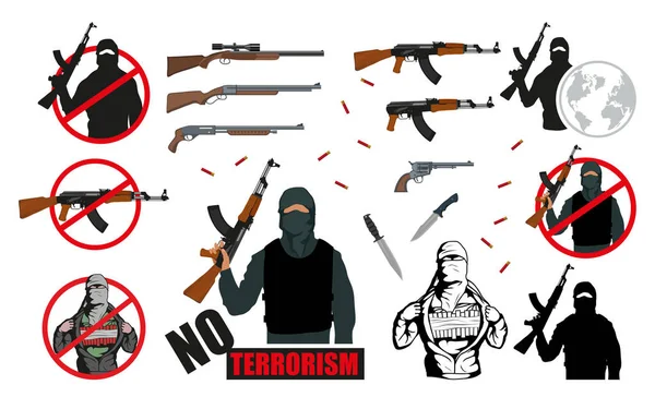 Terrorista Com Arma Parem Terrorismo Conceito Terrorismo Gráficos Vetoriais Para — Vetor de Stock