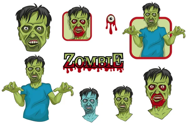 Conjunto Zombies Cartoon Zombie Cabeza Mano Gráficos Vectoriales Para Diseñar — Archivo Imágenes Vectoriales