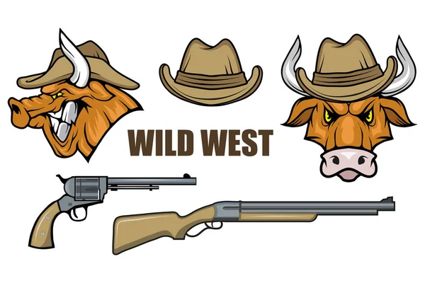 Imágenes Toro Sombrero Vaquero Armas Fuego Imagen Dibujos Animados Del — Archivo Imágenes Vectoriales