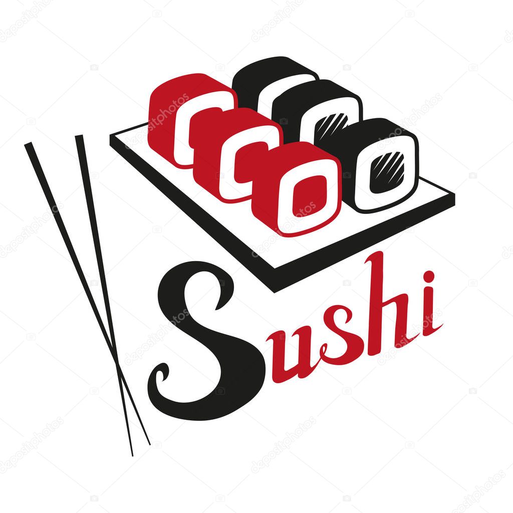 Sushi logo. Realistic sushi illustration. Dish of traditional Japanese cuisine. Vector graphics to design.