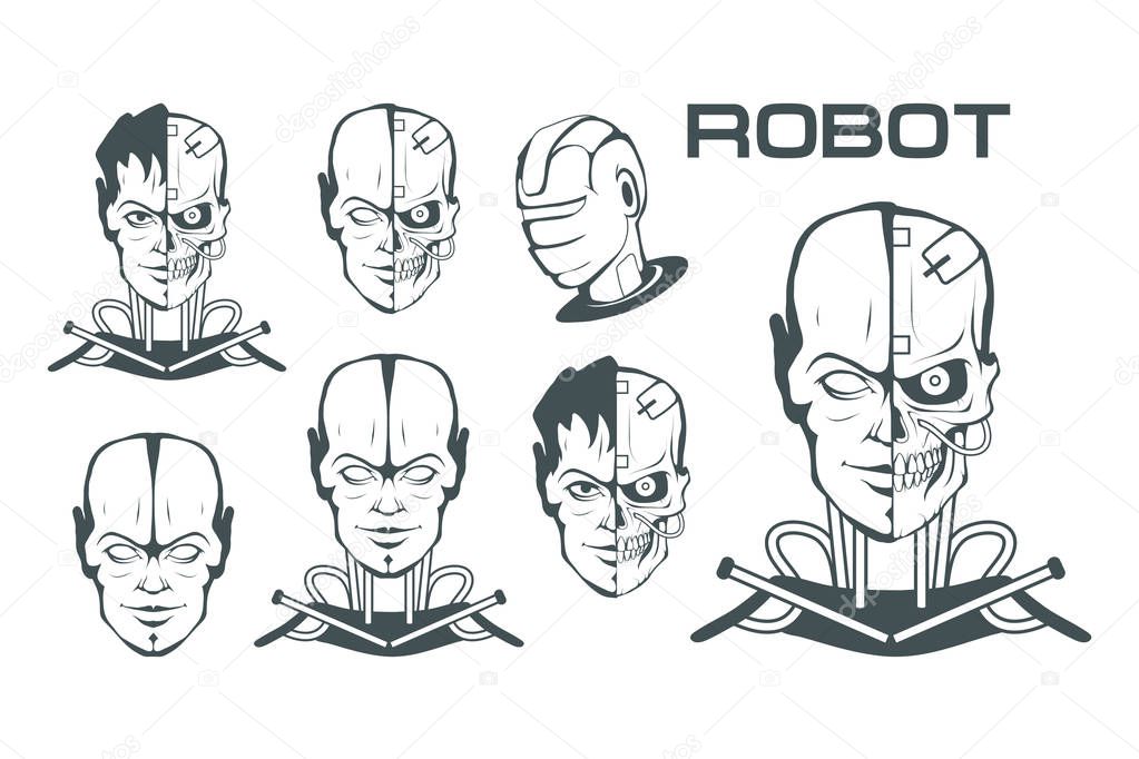 Android set. Robotic face. Robot logo for design. Robotics. Vector graphics to design