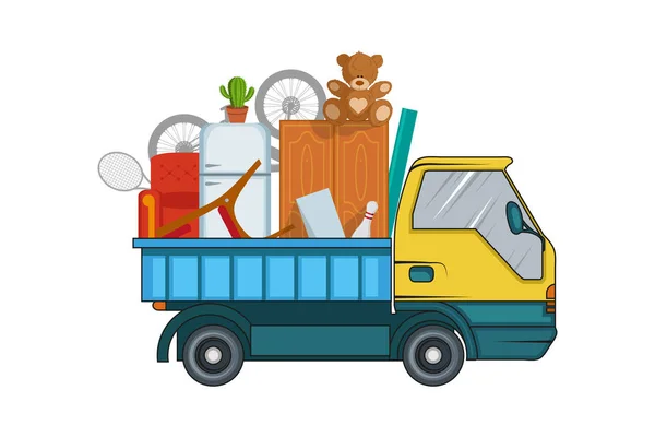 Usługi Relokacji Pojęcie Ruchu Dostawy Ładunków Ciężarówek Ilustracja Firma Transportowa — Wektor stockowy