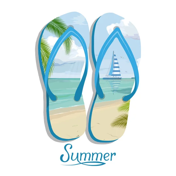 Slippers on sandy Beach — Stock Vector