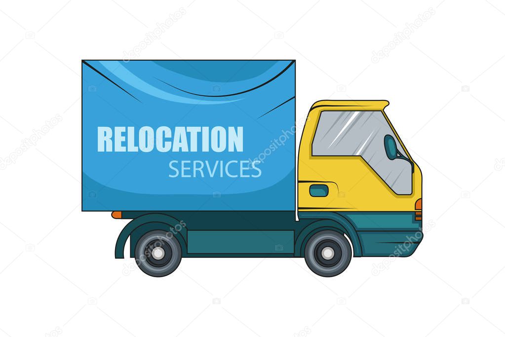 Relocation service. Moving concept. Delivery freight truck illustration. Transport company for relocation and moving. Vector graphics to design.
