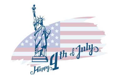 Amerika'nın bağımsızlık günü. Amerika'nın geleneksel semboller. Mutlu bağımsızlık günü. Özgürlük heykeli. Amerikan bayrağı. Vektör grafik tasarım.