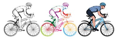 Bir bisiklet bisikletçi. Spor motor. Bisiklet kask. Adam Bisiklete binmek. Vektör grafik tasarım.