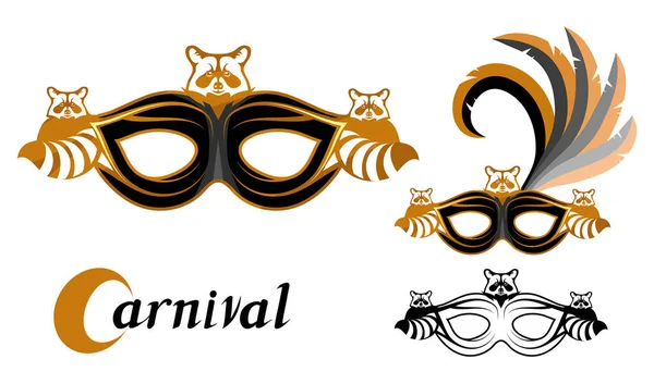 Conjunto Varias Máscaras Carnaval Con Imagen Animales Caballo Ilustración Del — Vector de stock