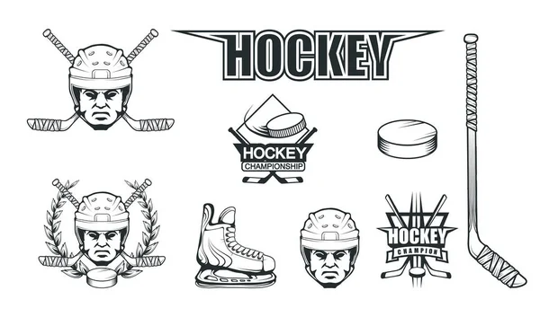 Conjunto Diferentes Elementos Para Jugar Hockey Casco Hockey Ilustración Patines — Archivo Imágenes Vectoriales