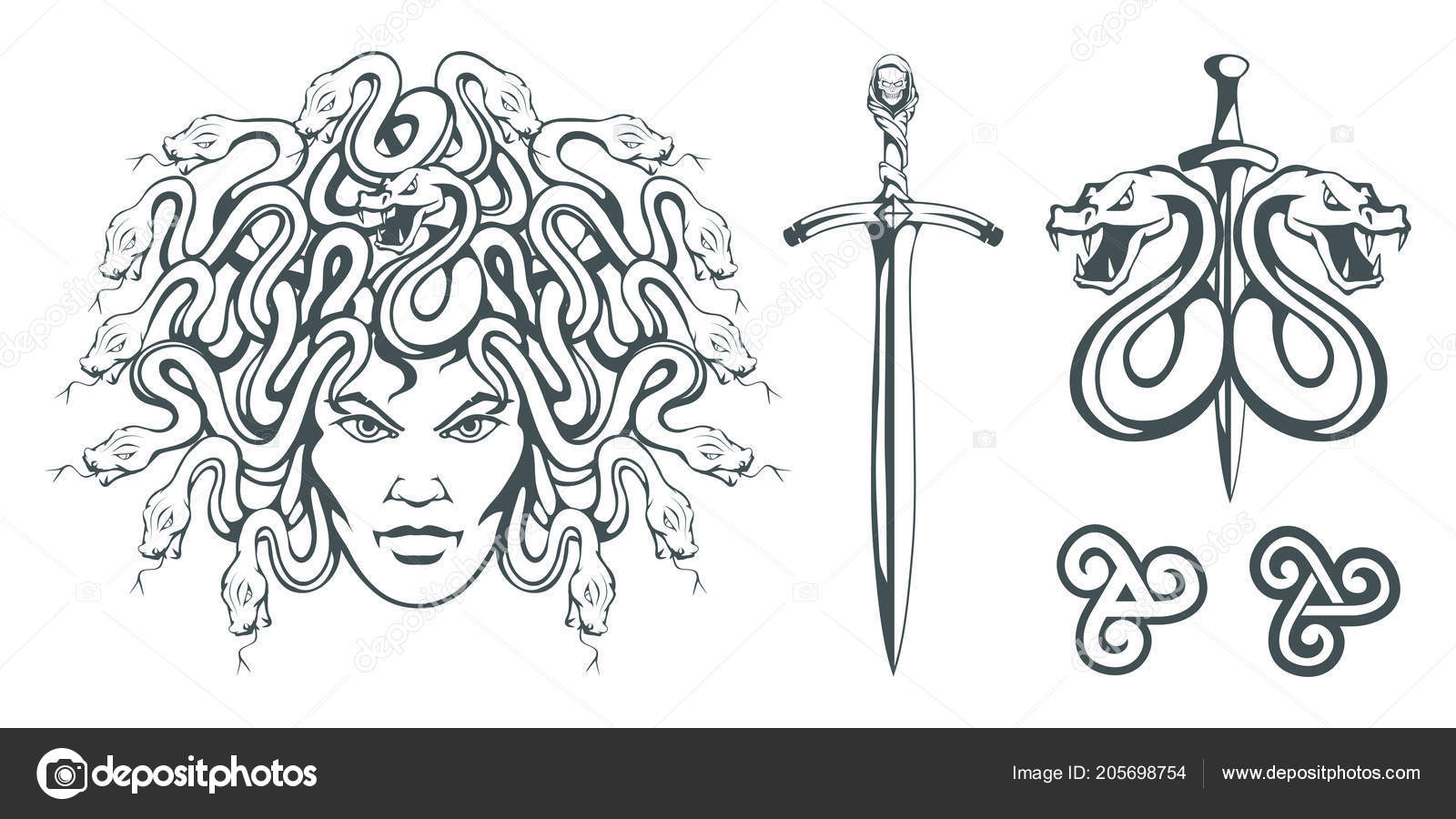 Gorgon Medusa Monster Female Face Snakes Instead Hair Sword Medusa Stock  Vector Image by ©korniakovstock@ #205698754