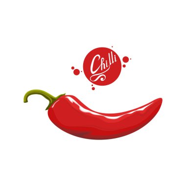 Elle çizilmiş kırmızı acı biber. Baharatlı madde. Chili logosunu görmeniz gerekir. Baharat sıcak biber biber beyaz arka plan üzerinde izole. Doğal sağlıklı gıda. Vektör grafik tasarım