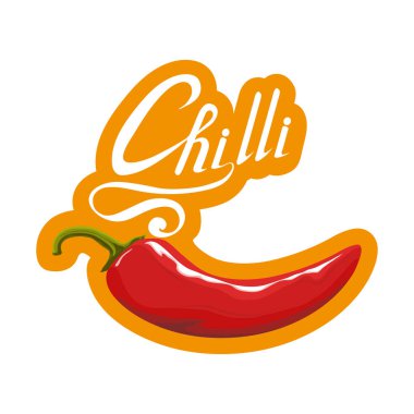 Elle çizilmiş kırmızı acı biber. Baharatlı madde. Chili logosunu görmeniz gerekir. Baharat sıcak biber biber beyaz arka plan üzerinde izole. Doğal sağlıklı gıda. Vektör grafik tasarım