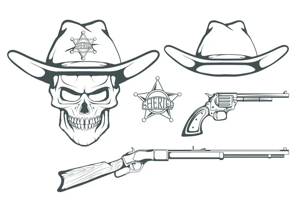 Cowboy Set Para Design Chapéu Cowboy Desenhado Mão Homem Dos — Vetor de Stock