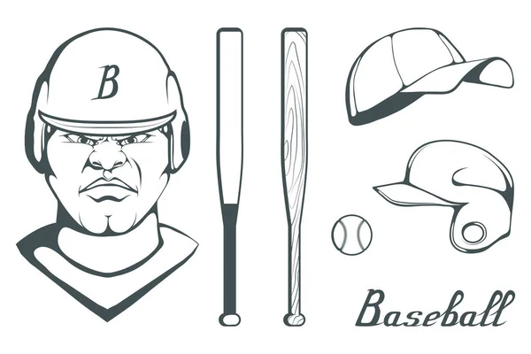 Set Baseball Player Design Elements Hand Drawn Baseball Ball Cartoon — Stock Vector