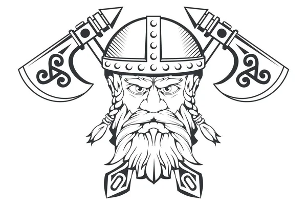 Mão Desenhada Viking Capacete Armas Tradicionais Escandinavas Personagem Homem Barbudo — Vetor de Stock