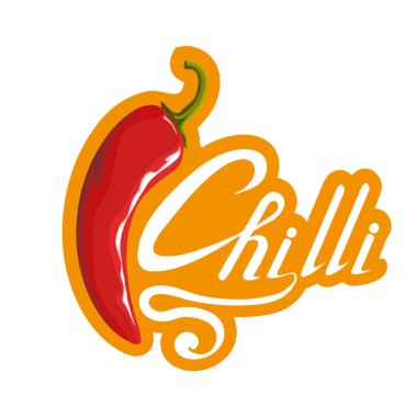 Elle çizilmiş kırmızı acı biber. Baharatlı madde. Chili logosunu görmeniz gerekir. Baharat sıcak biber biber beyaz arka plan üzerinde izole. Doğal sağlıklı gıda. Vektör grafik tasarım