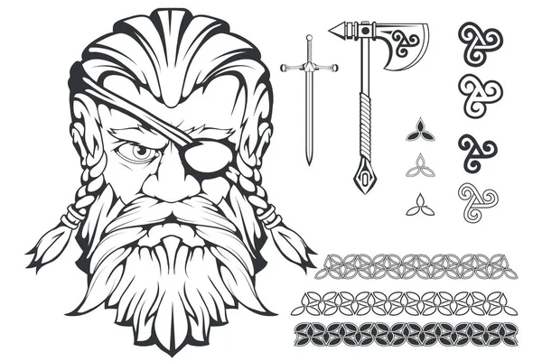 Deus Supremo Escandinavo Mitologia Nórdica Odin Desenho Manual Odin Head — Vetor de Stock