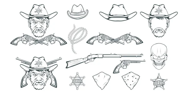 Kovboy Set Tasarımı Için Elle Çizilmiş Kovboy Şapkası Çizgi Film — Stok Vektör