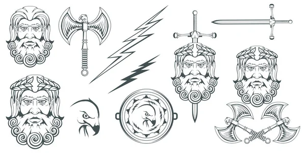 Zeus Antiguo Dios Griego Del Cielo Truenos Relámpagos Mitología Griega — Vector de stock