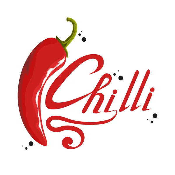 Tangan Ditarik Merah Lada Panas Bahan Pedas Logo Chili Spice - Stok Vektor