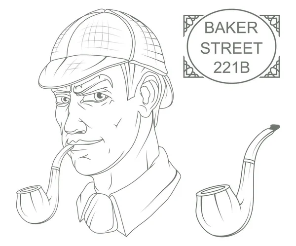 Sherlock Holmes Vecteur Londres Ilustration Avec Sherlock Holmes Baker Street — Image vectorielle