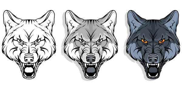 被隔绝在白色背景 颜色例证 适合作为标志或队吉祥物 危险森林捕食者 狼的头 狂放的动物 灰狼在充分的成长 矢量图设计 — 图库矢量图片