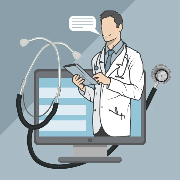 Online Ιατρός Απευθείας Σύνδεση Διαβούλευση Και Υποστήριξη Κινητό Ιατρική Έμβλημα — Διανυσματικό Αρχείο