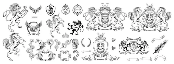 纹章波峰或徽章 纹章元素为您的设计 复古复古风格 纹章动物会徽 动物标志 矢量图形设计 — 图库矢量图片