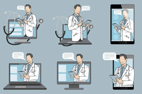 Online Lekarz Medycyny Online Konsultacje Wsparcie Godło Mobilne Medicine Ikona — Wektor stockowy