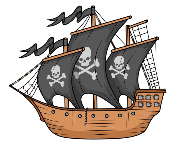 海盗船或船例证 查出的白色背景 动画片海海盗船 航海船在海上 矢量图形设计 — 图库矢量图片