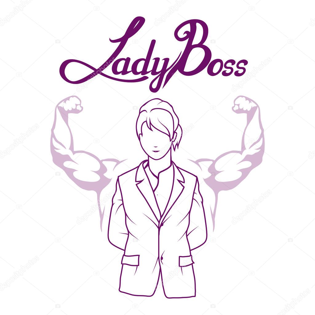 Boss character, chief, boss icon for logotype, flyer, posters, card, label, badge, banner, girl boss, chief logo, hand drawn lettering, chief head, vector graphics to design