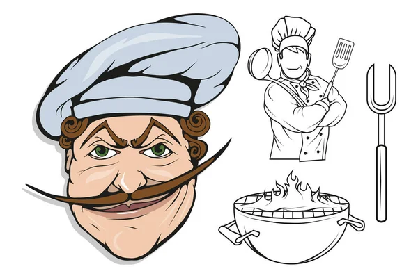 Chef Cocinero Pie Una Pose Diferente Jefe Restaurante Chef Dibujos — Archivo Imágenes Vectoriales