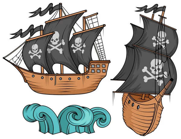 pirate ship or boat illustration, isolated on white background, cartoon sea pirate  ship, sailing ship at sea, vector graphic to design - Stock Image -  Everypixel