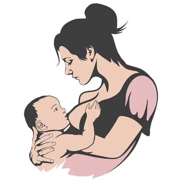 母乳喂养母亲 婴儿母乳喂养 母乳喂养徽标 — 图库矢量图片